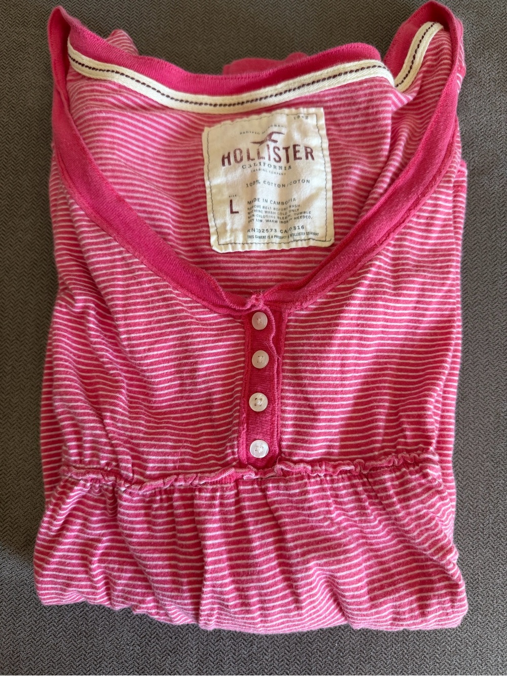 Hollister Pink & White Striped Henley Tee